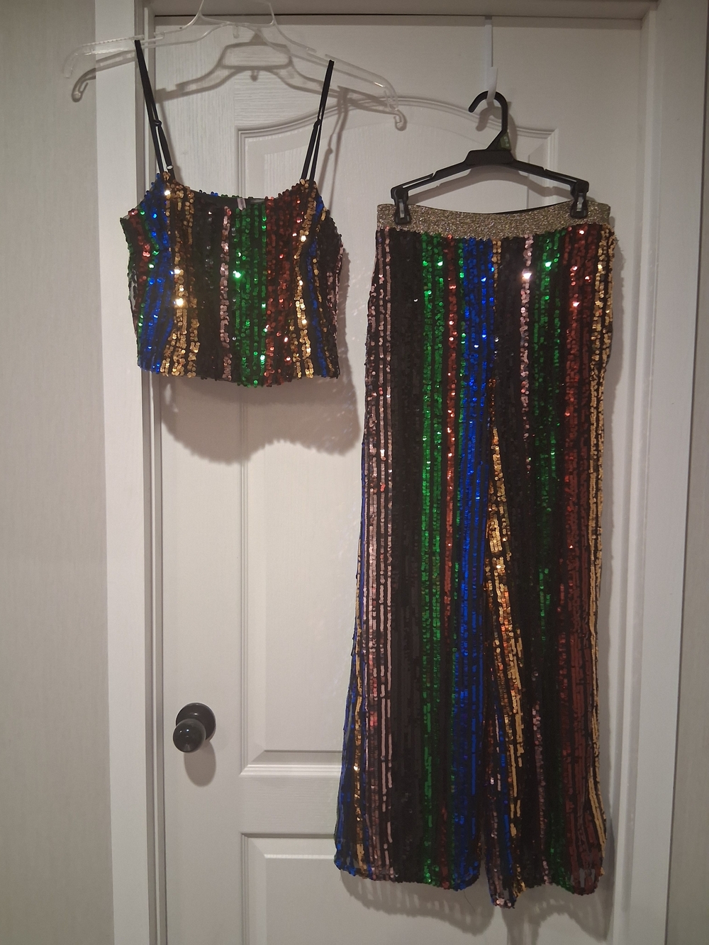 Love By Design Multicolor Sequin 2pc Cami & Wide-Leg Pants Set M Party